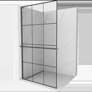 Mexen Kioto+ L душова стена с рафт Walk-in 110 x 200 см, черна решетка, четкано gun gray (800-110-123-66-77)