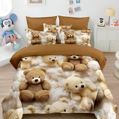 Двулицево детско спално бельо 5D, Bear-My friendS 200 x 230 cm, 6 части, 18726, Беж/Светлобежав