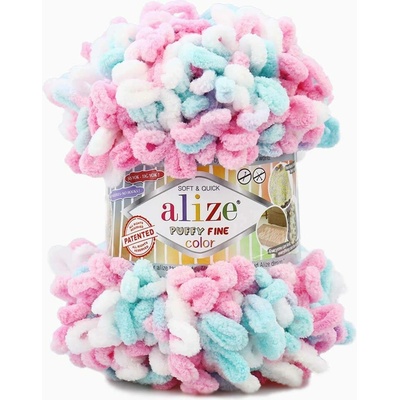 Alize Puffy fine color 6377 bílá, růžová, tyrkysová