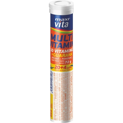 MaxiVita Multivitamín 10 Vitamínov + guarana pomaranč 24 šumivých tabliet