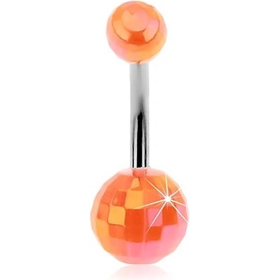 Šperky eshop piercing do bříška oranžové akrylové disko koule PC01.02