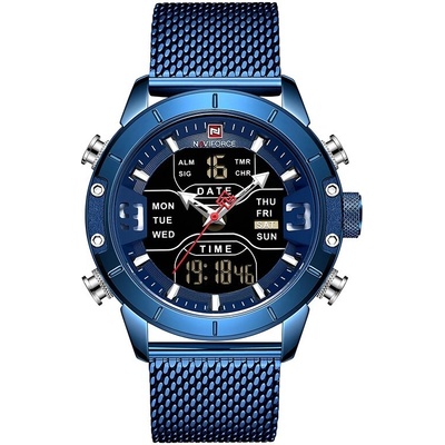 Naviforce Мъжки часовник NaviForce Stirious, Неръждаема стомана, Хронограф, Син (NAVIFORCE-9153S-MESH-BLUE)