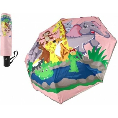 Teddies zvířátka dáždnik skládací vystřelovací růžový v sáčku