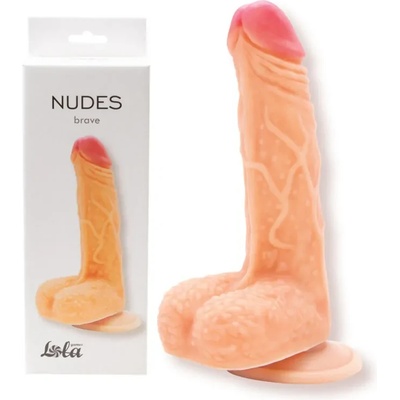 Дилдо с вендуза и тестиси, реалистично и гъвкаво, 17, 5см. - Nudes Brave (6004-01LOLA)