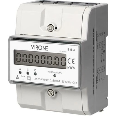3-fázový indikátor spotřeby elektrické energie, 80A, 3 moduly, DIN TH-35mm
