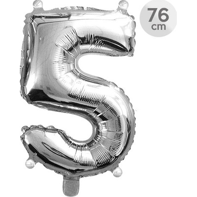 Balón narodeninový 76 cm číslo 5 strieborný