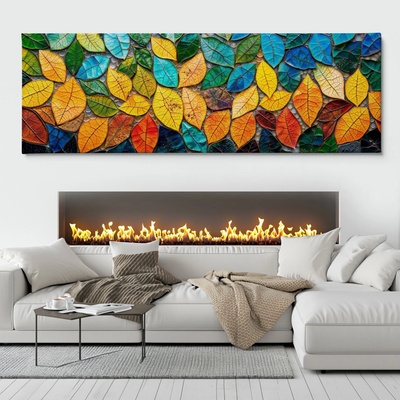 Obraz na plátně - Listová mozaika FeelHappy.cz Velikost obrazu (šířka x výška): 60 x 20 cm
