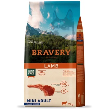 Bravery lamb adult dog mini, натурална, хипоалергенна храна, БЕЗ ЗЪРНО за пораснали кучета от дребни и мини породи над 1 година, с агнешко месо, Испания - 2 кг