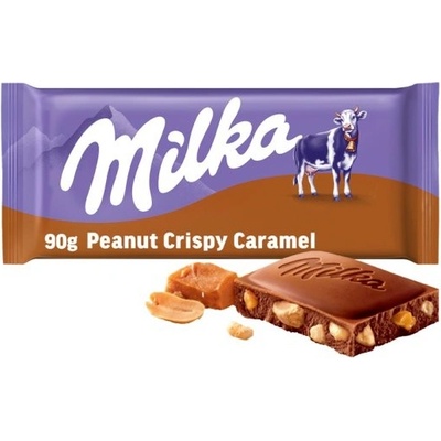 Milka Peanut Crispy Caramel mléčná čokoláda z alpského mléka s arašídy a karamelovými kousky 90 g