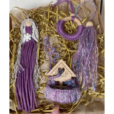 Vánoční ozdoby macrame fialová s andělkou