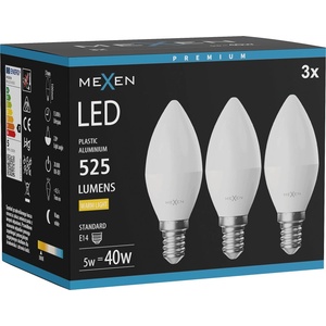 Mexen Nova 3x LED крушка E14, C37, 5W, Топла - 3000K, 525 lm - L102-E14-0530-01x03 (L102-E14-0530-01x03)