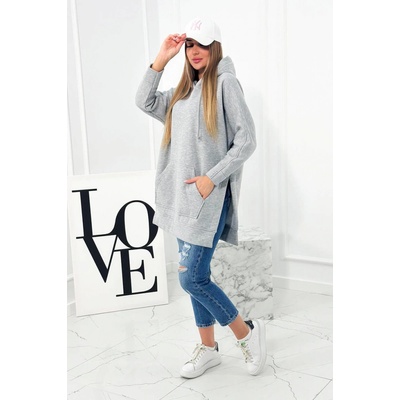 Fashionweek asymetrická Zateplená dlhá mikina s kapucňou Maxi K9319 šedá