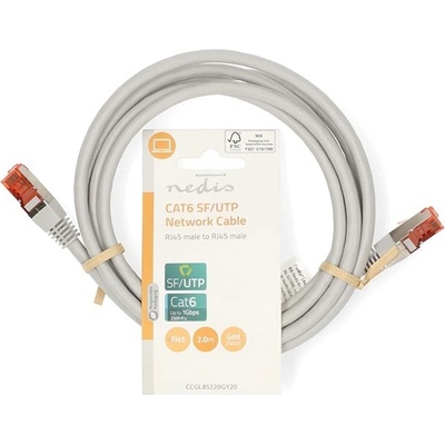 Nedis CCGL85220GY20 UTP / FTP Cat6 пач кабел, RJ45 с позлатени конектори, 10/100/1000 Mbit/s, дължина 2 m (CCGL85220GY20)