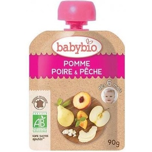 Babybio БИО Плодов мус Ябълка, Праскова и Круша 90г