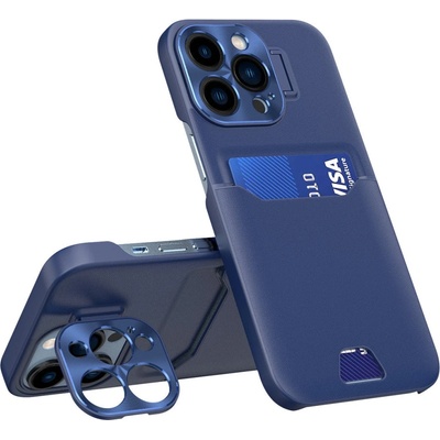 HQWear Кейс с отделение за карти HQWear Leather Stand Case за iPhone 14 Pro, със стойка, син (9145576269718)