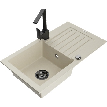 Mexen Pablo гранитна мивка с 1 отделение и отцедник и кухненски смесител Rita, бежово - 6510-69-670300-70 (6510-69-670300-70)