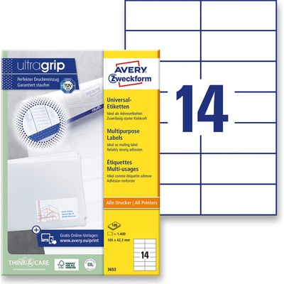 Avery Zweckform 3653 univerzální etikety 105,0 x 42,3 mm 1400 etiket bílé