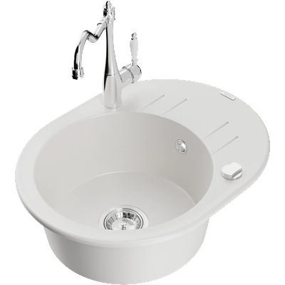 Mexen Kevin гранитна мивка с 1 отделение с капак и кухненски смесител Carla, бял - 6517-20-670700-00 (6517-20-670700-00)