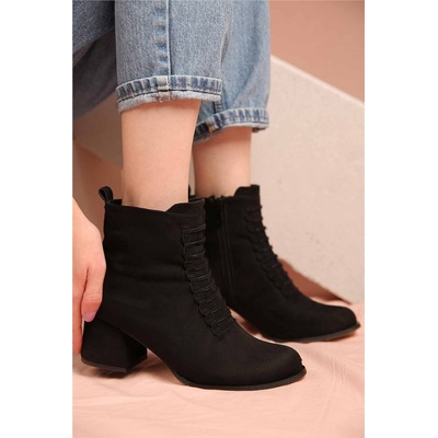 Moda Trend Дамски боти от велур - Черни 298080 (298080_Черно)