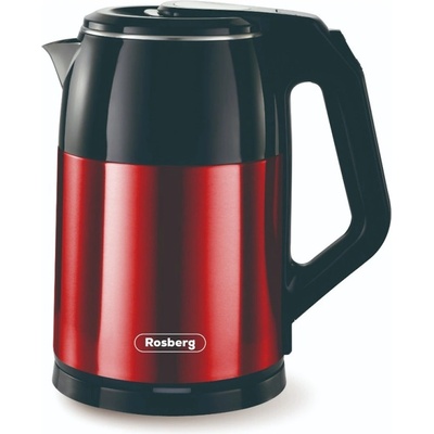 Rosberg Електрическа кана с двойни стени Rosberg R51230S, 1500W, 1.8L, Инокс, Автоматично изключване, Червен/черен (R51230S)