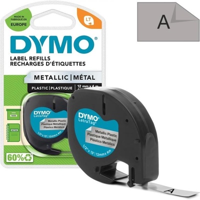 Páska DYMO LetraTag, černý tisk, 12mm (59429) stříbrná metal, 4m