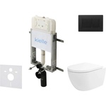 kielle Genesis New - Комплект структура за вграждане, тоалетна чиния Oudee Vortex, Rimless+, SoftClose седалка и бутон Gemini New III, черен мат 30528SZ27 (30528SZ27)