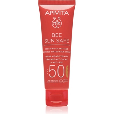 APIVITA Bee Sun Safe Anti-Spot and Anti-Age Tinted Face Cream SPF50 защитен тониращ крем за лице SPF 50 цвят Natural 50ml