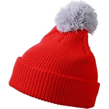 Myrtle Beach MB7967 zimní čepice s bambulí Tomato stříbrná