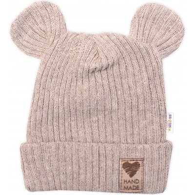 Pletená bavlněná čiapka s uškami dvojvrstvová Hand Made Baby Nellys béžová