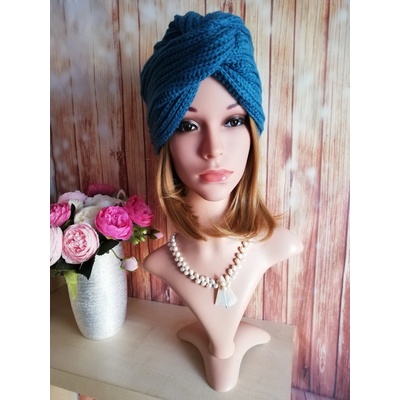 Dámsky Turban z vlny modrý tyrkysový