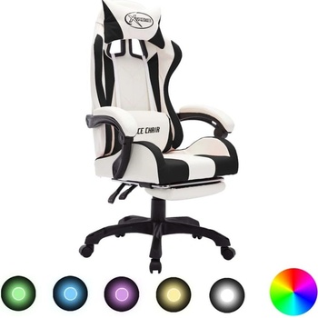 Vidaxl Herná stolička s RGB LED svetlami čierno-biela umelá koža