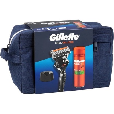 Gillette ProGlide Мъжки подаръчен комплект с несесер: Самобръсначка, гел за бръснене и поставка