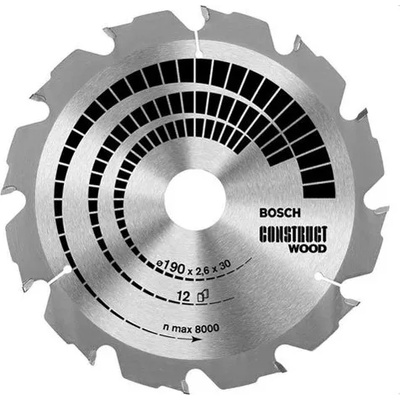 Bosch Диск циркулярен HM за дърво 190x30ммx12T, Bosch Construct Wood (2 608 640 633)