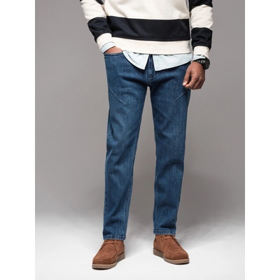 Ombre Men's denim pants with decorative darts dark blue