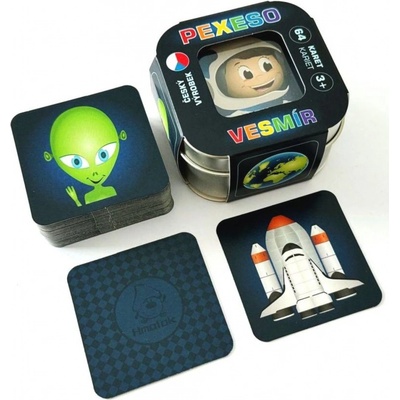 Teddies Pexeso Vesmír 64 karet v plechové krabičce
