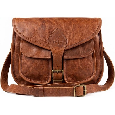 Dámská crossbody kabelka z kozí kůže DIJA hnědá s nastavitelným popruhem zapínání na sponu