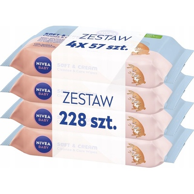 Nivea Baby Soft & Cream biologicky rozložiteľné obrúsky 4 x 57 ks
