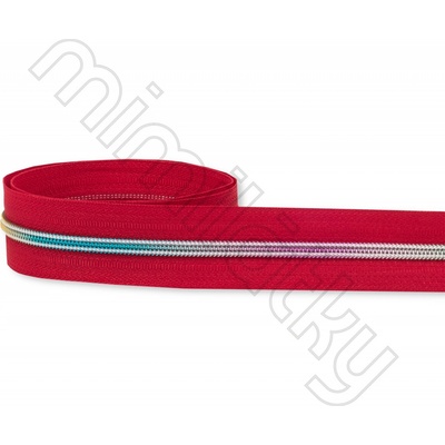 Zip spirálový 5mm metráž červená/duhová