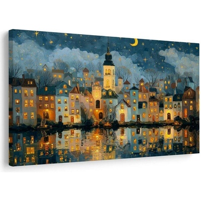 Obraz vánoční vesnice pod hvězdami - 90x60