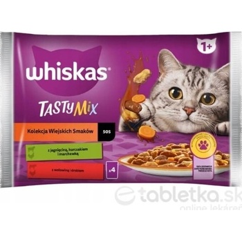 Whiskas cat Tasty mix kura&zel. jah.& morč. v krémovej omáčke 4 x 85 g