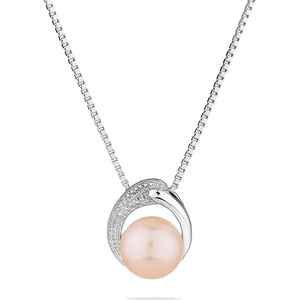 Swan Сребърно колие сърце със сладководна розова перла SP0029P Swan