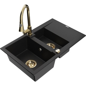 Mexen Gaspar гранитна мивка с 1, 5 камери с отцедник и кухненски смесител Elia, черен - 6507-77-670101-50 (6507-77-670101-50)