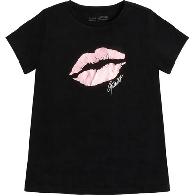 GUESS Черна тениска с къс ръкав с апликация и надпис Guess