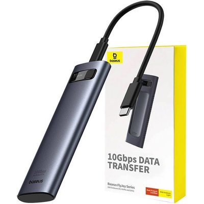 Baseus FlyJoy USB-C External M. 2 NVMe SATA SSD Enclosure - алуминиева външна кутия с USB-C за M. 2 NVMe SATA SSD дискове (сив)