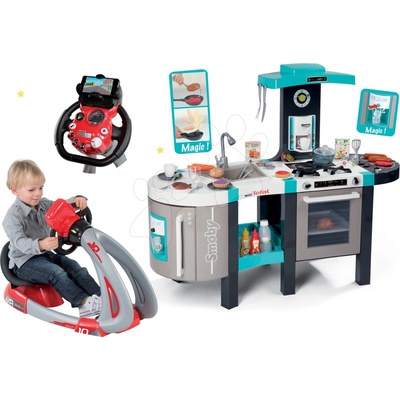 Smoby set kuchynka Tefal French Touch Bubble a trenažér V8 Driver 311206-18
