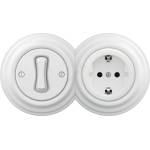 Kliklap - Ретро еднополюсен ключ №1 и SCHUKO розетка 230 V с рамка в цвят снежнобял (KA0152E)