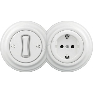 Kliklap - Ретро еднополюсен ключ №1 и SCHUKO розетка 230 V с рамка в цвят снежнобял (KA0152E)