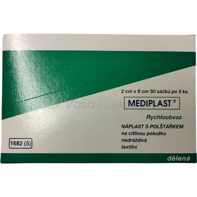 Mediplast Náplasť na rany s vankúšikom 6 cm x 2 cm 5 ks