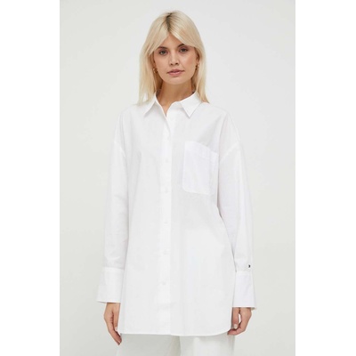 Tommy Hilfiger Памучна риза Tommy Hilfiger дамска в бяло със свободна кройка с класическа яка WW0WW40540 (WW0WW40540)
