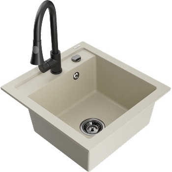 Mexen Vito кухненска мивка от гранит с 1 отделение с кухненски смесител Elia, бежов - 6503-69-670101-70 (6503-69-670101-70)